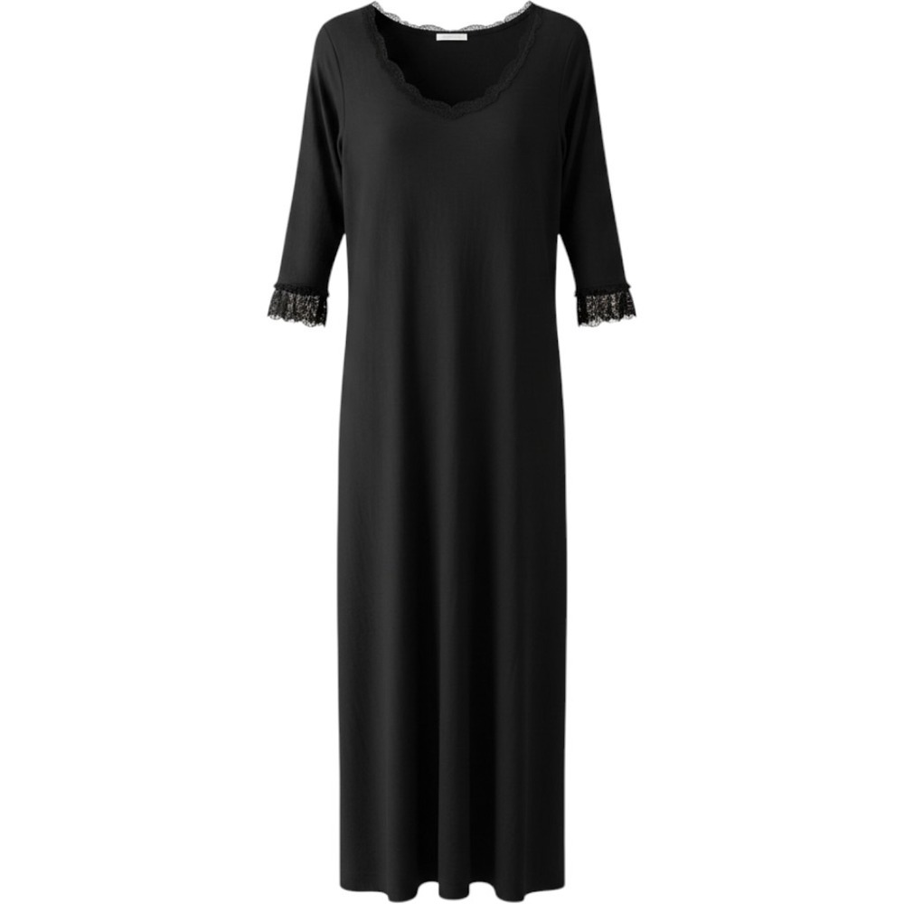 J. Jill Womens Black Lace Trim Nightgown Scoop Neck 3/4 Sleeve Rayon Size M